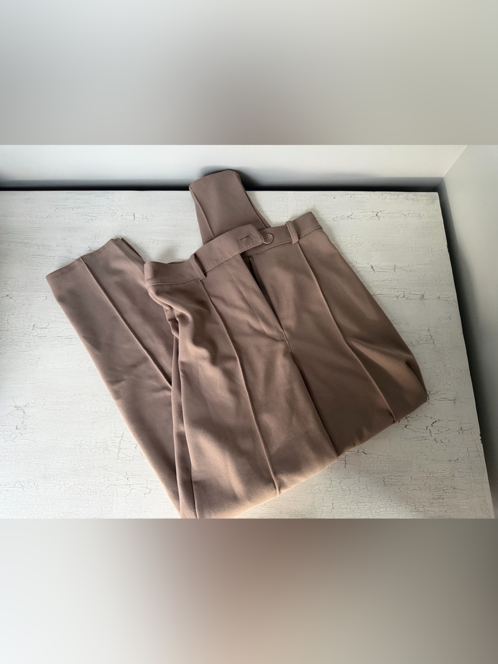 H&M Taupe High-Waist Pleated Trousers